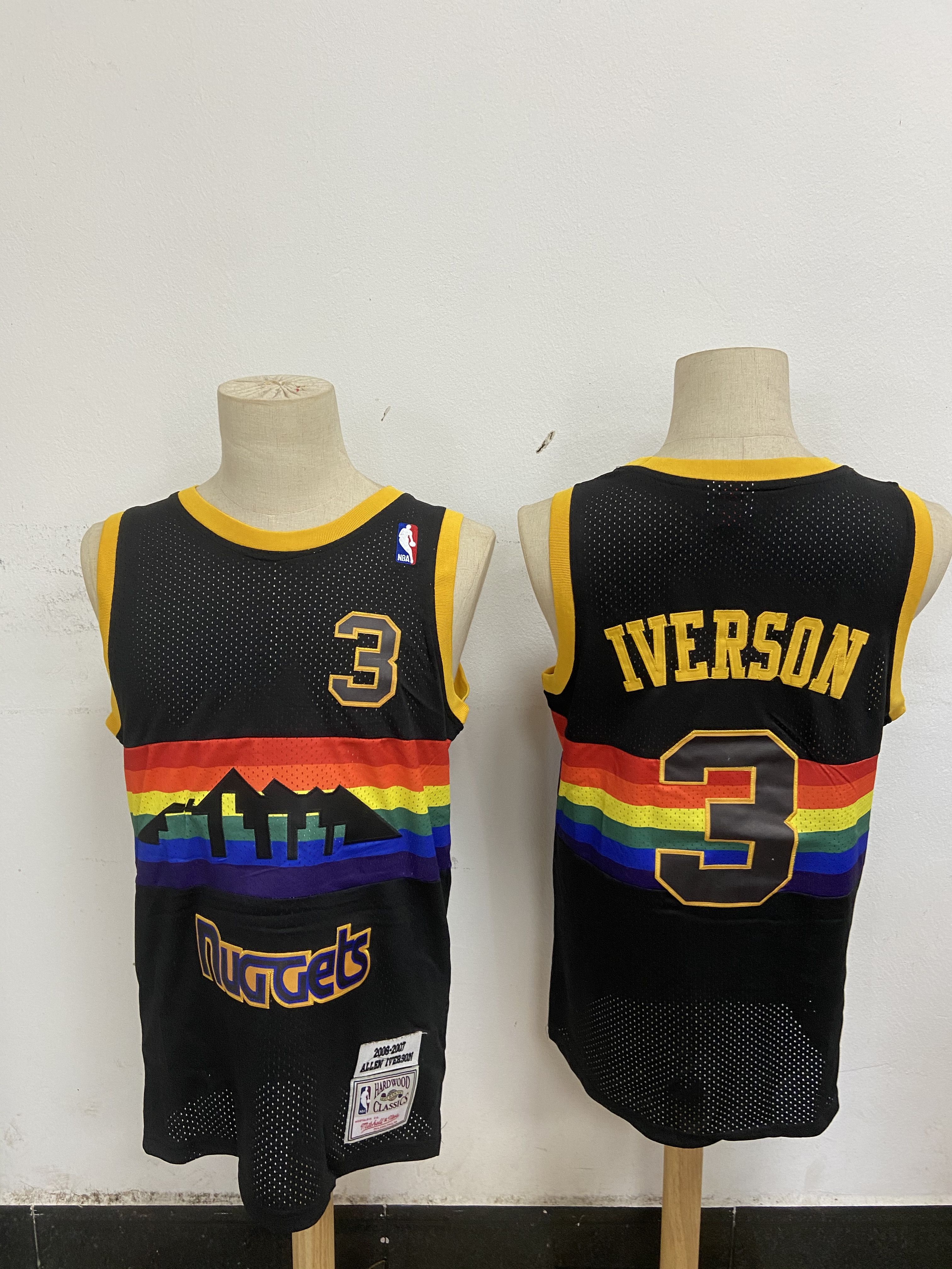 Men Denver Nuggets #3 Iverson Black mesh Throwback NBA Jerseys